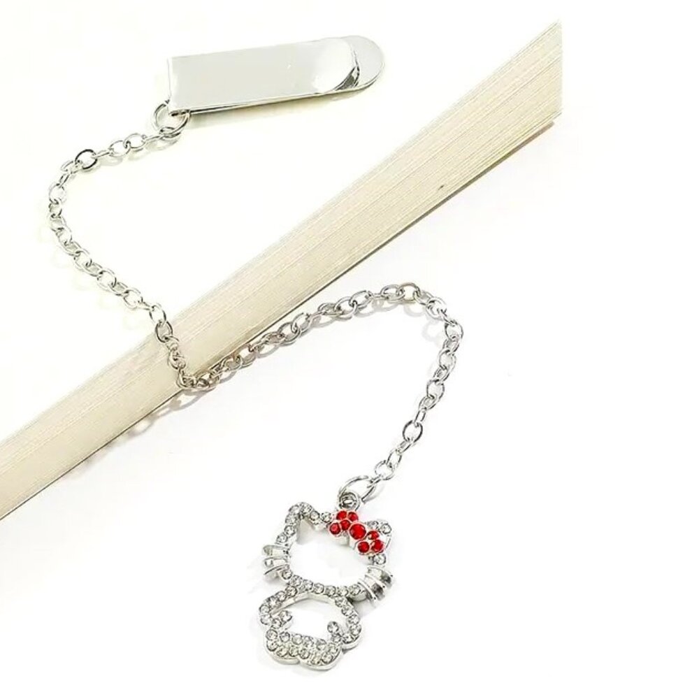 Bookmark Hello Kitty Rhinestones Charm Pendant Silver Sanrio Emo Scene Sparkle